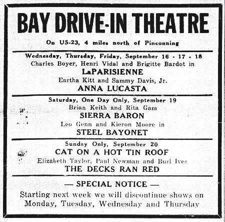 Bay Drive-In Theatre - Old Ad